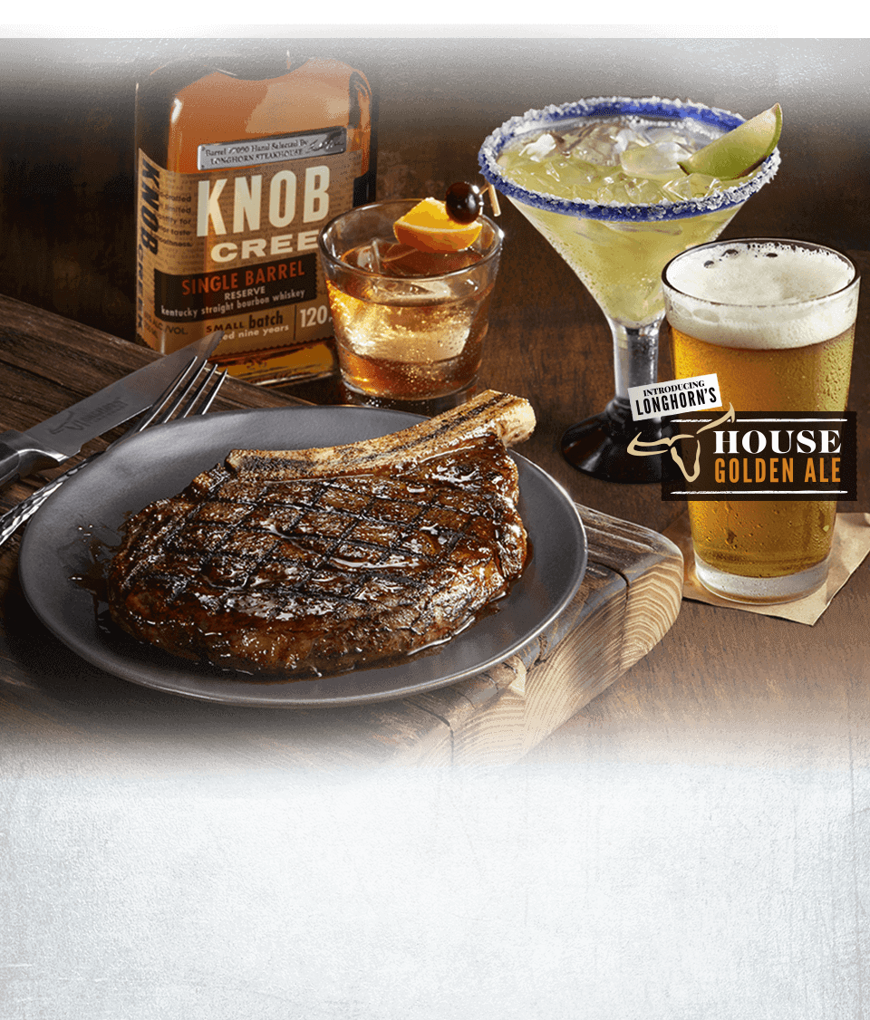 Pair the Outlaw Ribeye steak with The LongHorn Old Fashioned, a margarita, or LongHorn's House Golden Ale.