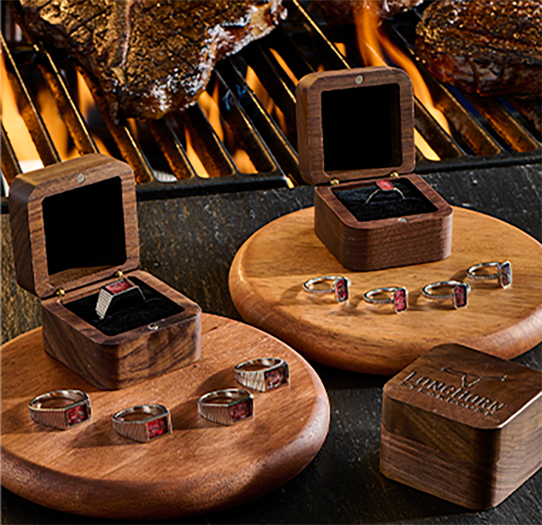 Various Steak Commitment Rings laid out.